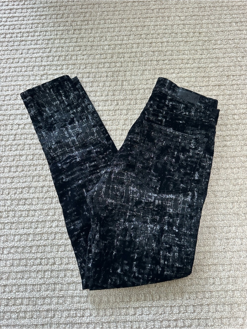 Polo Ralph Lauren Black & Silver Velvet Metallic Skinny Crop Jeans Sz 28